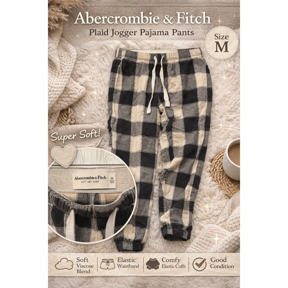 Abercrombie & Fitch Plaid Jogger Pajama Pants Medium Soft Sleep Lounge